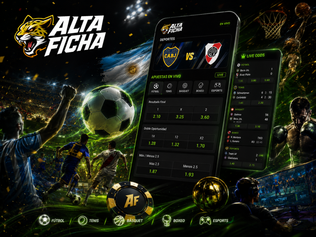 Apuestas deportivas de Altaficha Argentina con fútbol, tenis, básquet, boxeo y esports